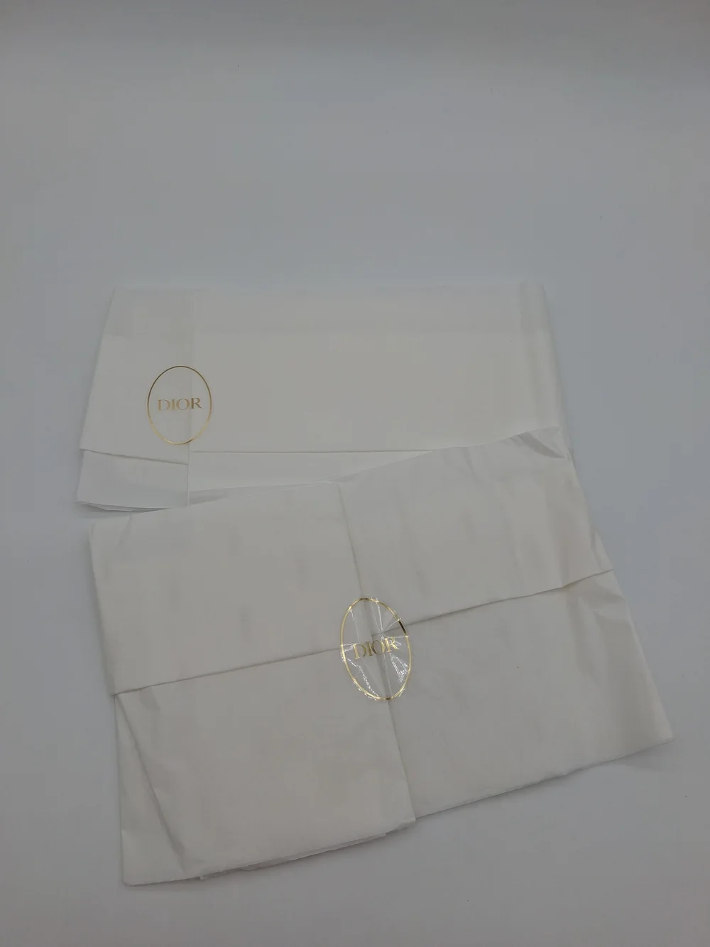 DIOR Set of 2 White Tissue Paper Wraps Gold Logo Seals Luxury Packaging EUC